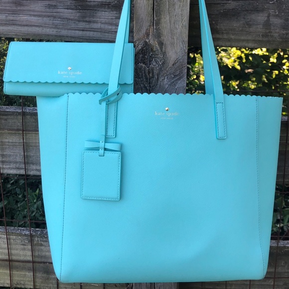 kate spade Handbags - Kate Spade Scalloped Bag & Wallet Set Tiffany Blue
